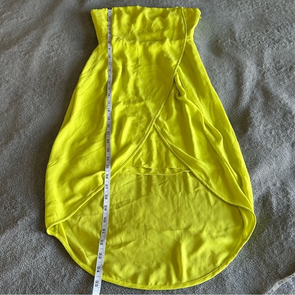 BCBGMaxAzria Neon Green, Yellow Strapless Asymmetrical Wrap Formal Midi Dress - Picture 11 of 11